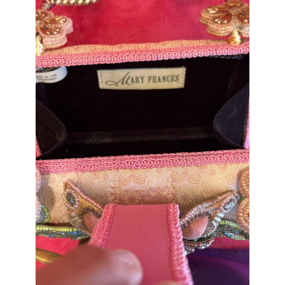 Mary Frances Beaded Floral Handbag With Intricate Embroidery Pink & Green Accent - Picture 16 of 16